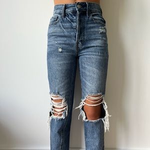 Dark blue ripped mom jeans